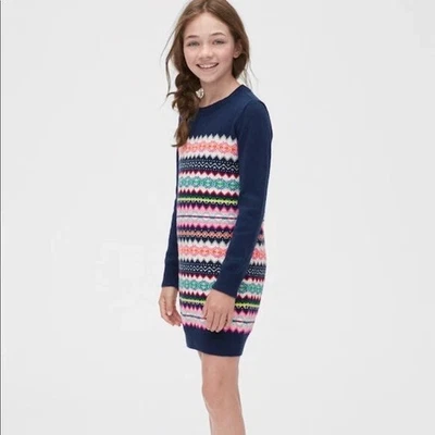 NUEVO GAP Niños Niñas Fair Isle Rayas Lana Bld Suéter Vestido Mangas Largas S Nuevo con Etiquetas Foto 1 de 4