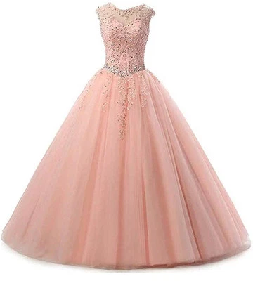 Pequeño 28 Rosa Tul Brillante Princesa Novia Baile de graduación Boda Quinceañera Vestido Foto 1 de 4