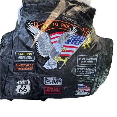 Chaleco de Motociclista de Colección Placa de Diamante Cuero de Búfalo Genuino Parches Auténtico Talla XL Foto 1 de 4