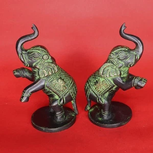 Figura de pareja de elefantes antigua repro hecha a mano figura de latón estatuilla de Feng Shui - Imagen 1 de 7