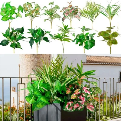 Tallos verdes para plantas artificiales al aire libre, 11 piezas arbustos verdes sintéticos resistentes a los rayos UV... Foto 1 de 4