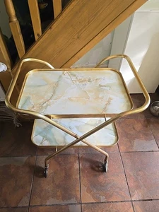 Vintage Folding Tea Trolley Marble Effect 2 Tier - Picture 1 of 6