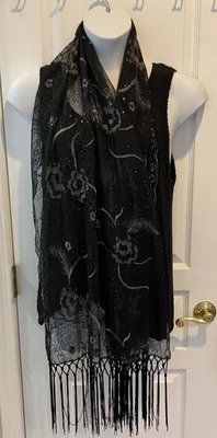 Para Mujer Mantón Envolvente Lentejuelas Cuentas Noche Diseño Floral Negro Brazos Cubierta de Hombro Foto 1 de 4