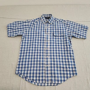 Vtg Woolrich Shirt Mens Large Blue White Plaid Flannel Short Sleeve Button Down - Picture 1 of 11