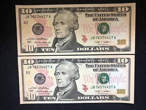 2009 2 $10 FRN Bookend S# JB 7 657441 7 A & JB 7 657445 7 A - Picture 1 of 2