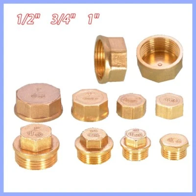 1/2" 3/4" 1" BSP Brass Male/Female Pipe End Cap Blanking Plug Plugging Fittings - Image 1 of 4