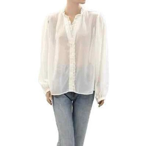 Sea New York Buttondown Long Sleeve Shirt Blouse Top Ruffle Sheer White S 274020 - Picture 1 of 4