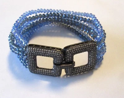 Pulsera de cristal Davinci Collections - 6 hilos - azul - cuadrados - pavé transparente Foto 1 de 3