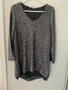 Sequin Bling Jumper Silver Sparkles XL - Picture 1 of 3