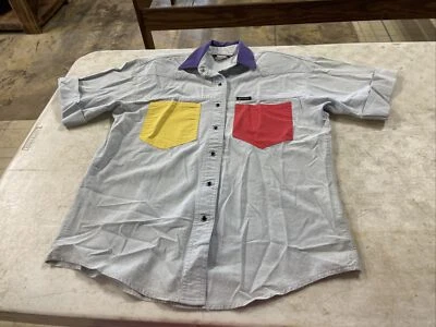Camisa vaquera vintage de los 90 Rockies de manga corta occidental almohadilla para el hombro a presión talla pequeña Foto 1 de 4