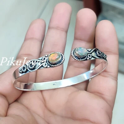 Bracciale in argento sterling 925 con più pietre preziose opale di fuoco per ... - Immagine 1 di 4