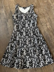 NWOT Karen Kane 4L30540 White/Black Bonded Stretch Lace VNeck Fit Flare Dress XS - Picture 1 of 4