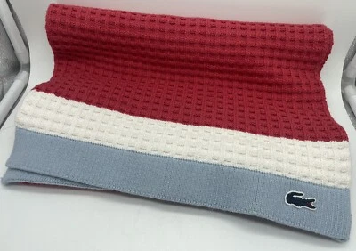 "Bufanda Lacoste 100 % algodón 72"" por 11"" rojo blanco azul hecha en Francia" Foto 1 de 4