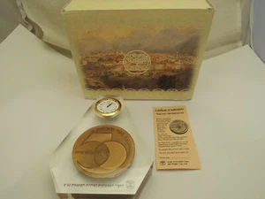 Israel 50th Anniversary/Jubilee 70mm Bronze State Medal w Clock in Lucite tower - Picture 1 of 6
