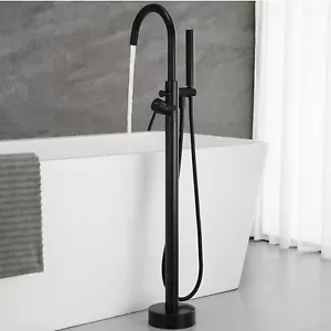 Freestanding Tub Filler Bathtub Faucet Black Floor Mounted with Handheld Shower - Picture 1 of 10