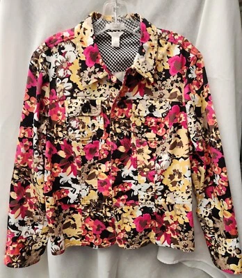 Chaqueta Blazer Christopher & Banks Elastizada Mujer Mediana Multicolor Floral Botón Foto 1 de 4