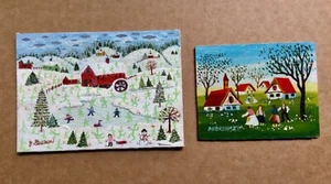2 small primitive folk art paintings by Joanne Stalker & Dubrowski. - Picture 1 of 15