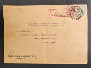 1927 India Airmail Thos. Cook&Sons Cover 2 perfin stamps cd Calcutta - Bild 1 von 2