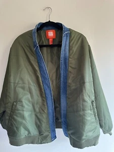 Forever 21 X Rebel Moon Distress Denim Green Quilt Bomber Kimono Jacket Adult S - Picture 1 of 7