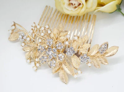 Gold tone hair comb bridal wedding crystal rhinestone hair accessories ha3666 - Image 1 of 3