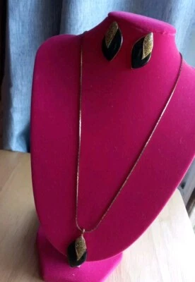 Colar de pó de diamante genuíno com brincos combinando vintage  - Imagem 1 de 4