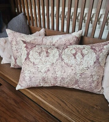 TWO CALLISTO HOME Pink Cream Gold Pillows Lumbar 14x24 in  Down Filled  - Image 1 of 4
