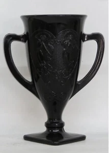 LE Smith Dancing Nymphs Black Amethyst Cameo Glass Trophy Vase 2457B Set Of Two - Picture 1 of 4