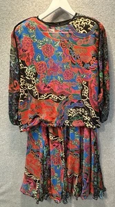 Diane Freis VTG 2 Piece Set SKIRT Tunic TOP 1980s Floral L-XL - Picture 1 of 18