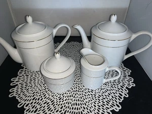 Fairfield Classic Gold Rim Shape Pattern 2 Teapots Cream Sugar Discontinued - Picture 1 of 6
