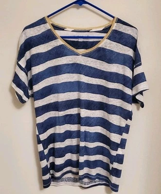 Top de mujer Chico manga corta a rayas 100 % lino talla 0 Foto 1 de 4