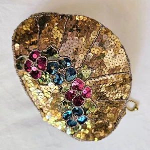 Vintage Gold Beaded Sequin Floral Clutch Purse Made In Czechoslavakia READ - Picture 1 of 11