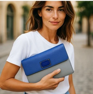 Marc By Marc Jacobs Purse Periwinkle Gray Leather Clutch Minimalist Handbag - Picture 1 of 8