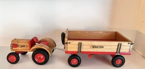 1960’s GECEVO WOOD TOY TRACTOR W/TRAILER - MADE In GERMANY - MUST SEE VG- COOL!! - Picture 1 of 24