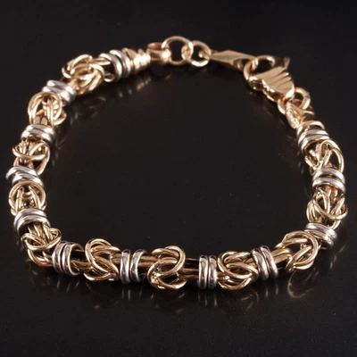 14k Yellow White Gold Two-Tone Round Link Style Bracelet 11.75g 7.75" Length - Image 1 of 4