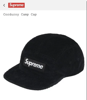 Boné de acampamento Supreme veludo preto FW25 - Imagem 1 de 3