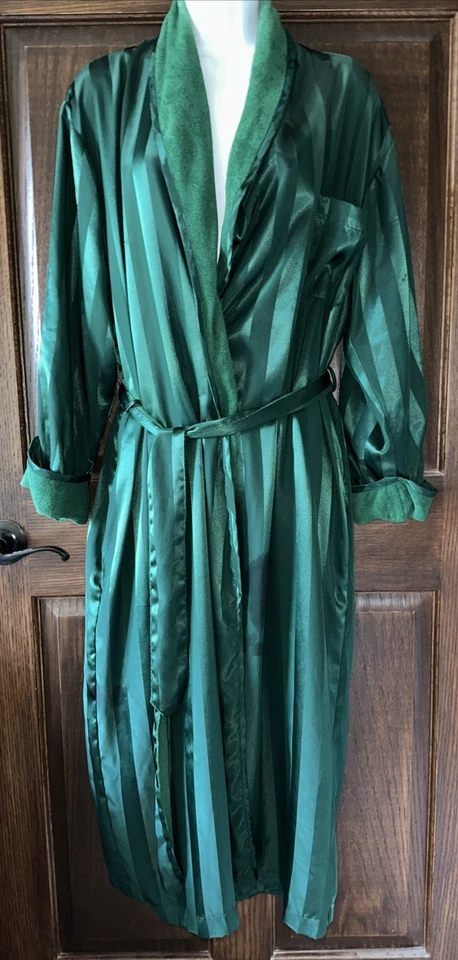 Lencería Vintage Cacique Bosque Verde Bata Pequeña Rayas Larga Foto 1 de 4