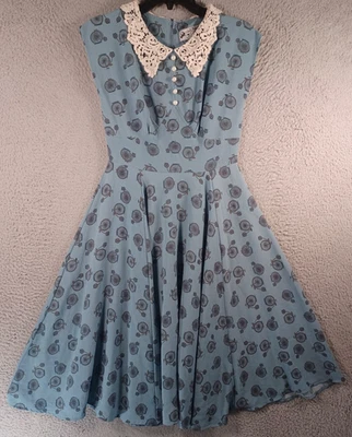 Hell Bunny Vixen Blue Bicycle Dress Size XS Sleeveless Zipper 50's Vintage Style - Image 1 of 4