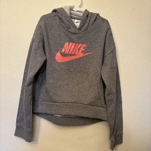 Girls Medium Nike Pullover Hoodie Gray With Pink Logo Swoosh - Picture 1 of 3