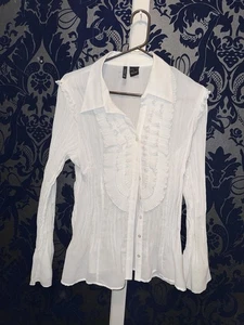 Gr. XL Bluse weiß Knopfleiste Rollriegelärmel New Directions (HOME33) - Bild 1 von 2