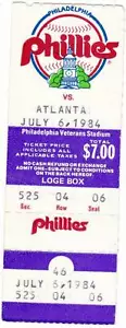 7-6-84 BRAVES AT PHILLIES BASEBALL TICKET STUB - DALE MURPHY HOMERUN - Picture 1 of 1