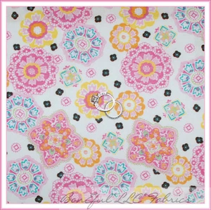 BonEful Fabric FQ Cotton Quilt White Pink Lace Spring Flower Girl Pastel Rainbow - Picture 1 of 13