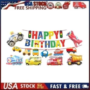 Transportation Themed Birthday Banner Kids Party Decorations 6 Mylar Balloons - Picture 1 of 12