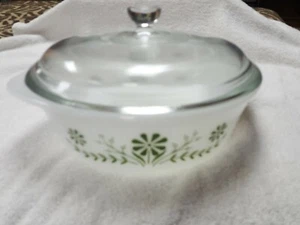 Glasbake Green Daisy 2qt Round Casserole Dish With Lid J514 Kitchen Dinner Meal - Picture 1 of 4