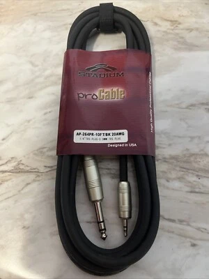 Cable auxiliar de audio Stadium/Kirlin 3,5 mm TRS macho a 1/4 TRS macho 10 pies Foto 1 de 2