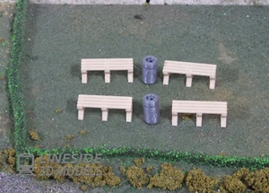 6 x 1:48 Scale O Gauge Wooden Bench Seats & Litter Bins (LS3022) 3D Printed - Picture 1 of 5