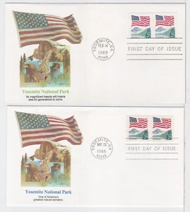 TurtlesTradingPost- Flag Over Yosemite Coil 1988 #2280 #2280a FDC Fleetwood Pair - Picture 1 of 5