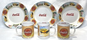 Set Of 3 Vintage Appetizer Plates And 3 Coffee Mugs Of Coca Cola. Microwave Safe - Picture 1 of 9