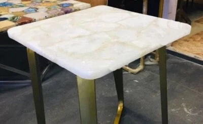 15"x15" White Quartz Agate Coffee Table , Agate Console Table, White Agate Table - Image 1 of 4