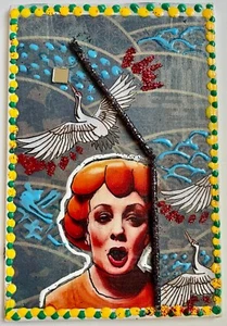 Small Mixed media original art collage assemblage 4 x 6" on canvas board - Picture 1 of 2