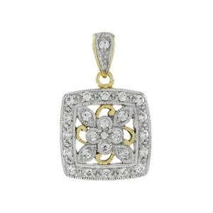 Diamond Vintage Style Floral Cluster Square Pendant in 14K Two Tone Gold - Picture 1 of 9